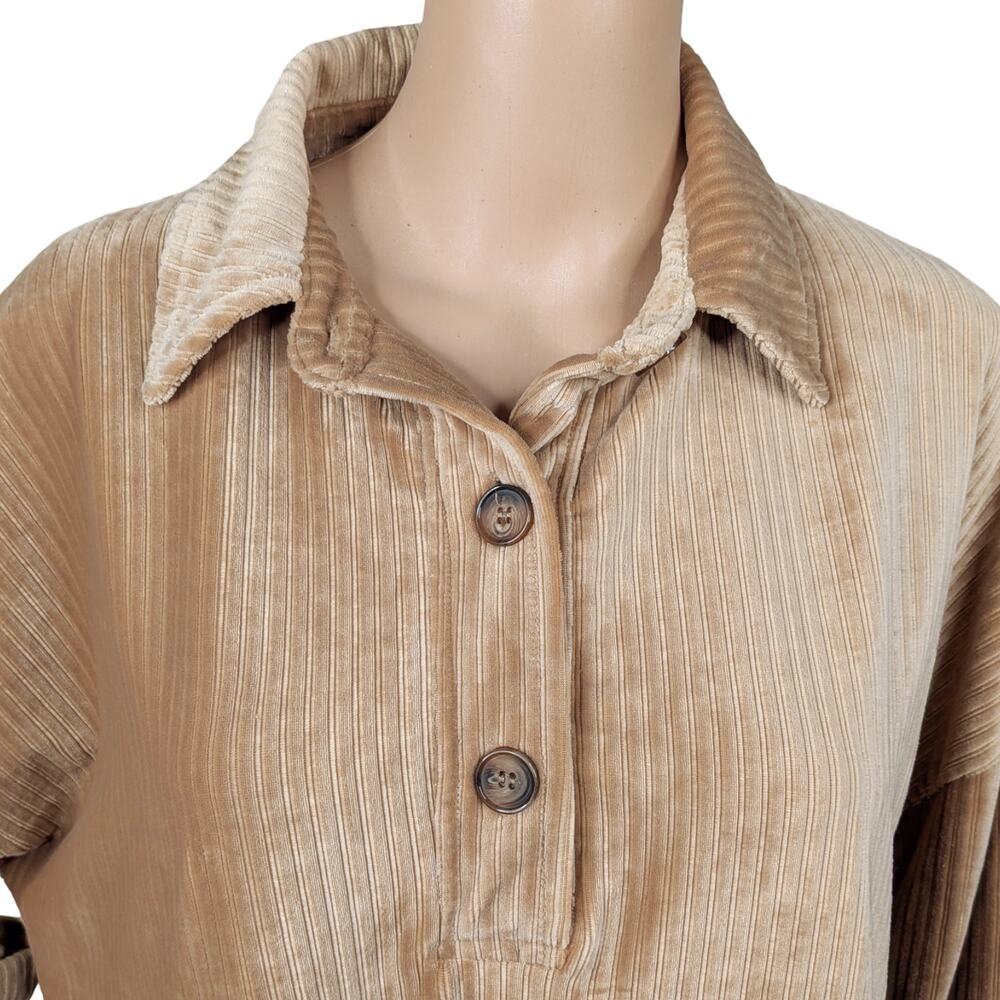 ASOS Tan Velvet Corduroy Shift Dress 8 | Camel Ribbed Velour Henley Tunic Mini - Picture 3 of 8